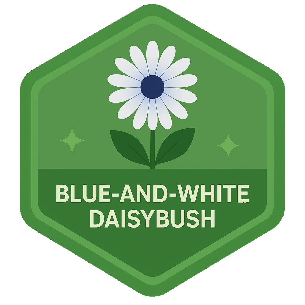 Blue-And-White Daisybush community badge artwork.