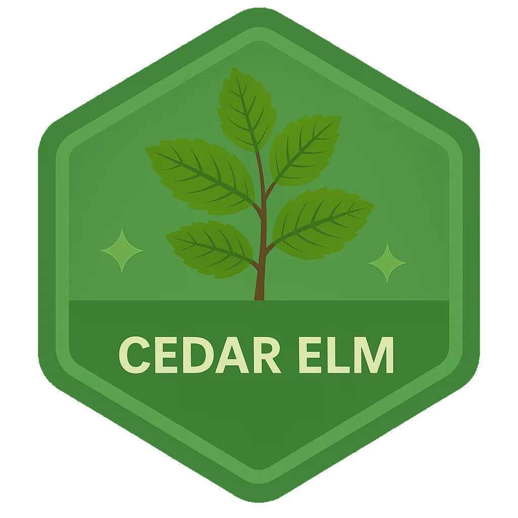 Cedar Elm Leafari badge.