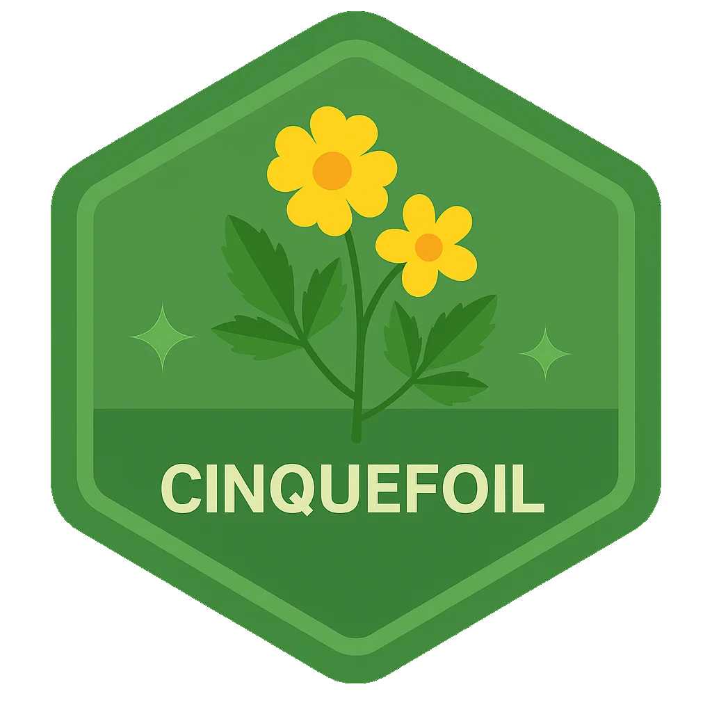 Cinquefoil Leafari badge art.