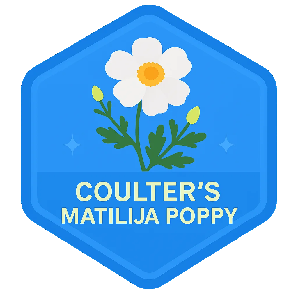Coulter's Matilija Poppy community badge artwork.