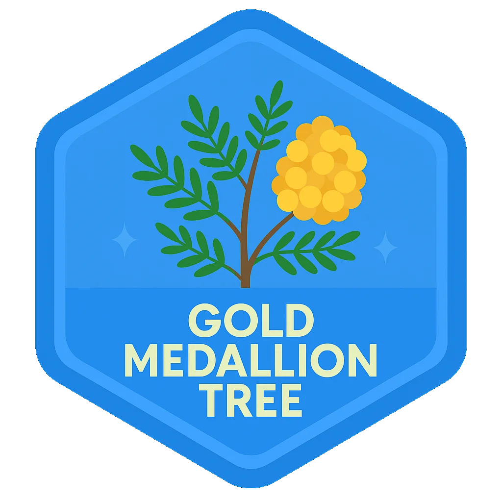 Gold Medallion Tree community badge artwork.