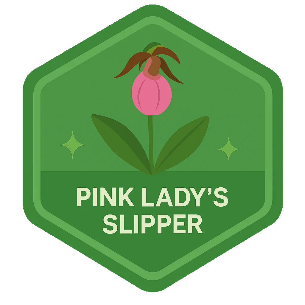 Pink Lady's Slipper Leafari badge artwork.