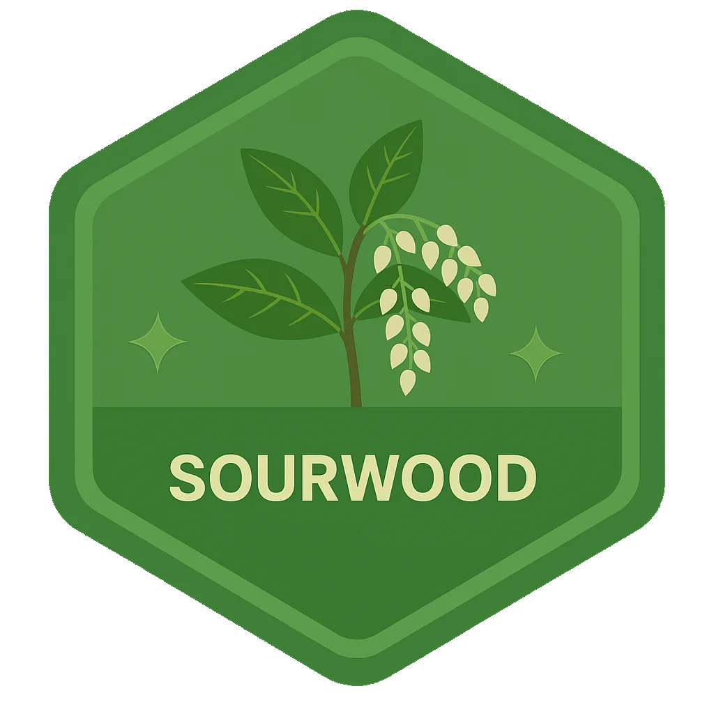Sourwood badge art from the app.