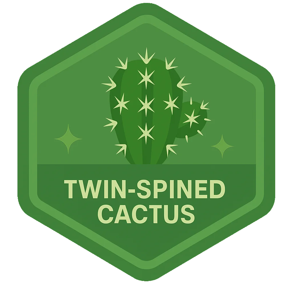 Twin-Spined Cactus Leafari badge artwork.