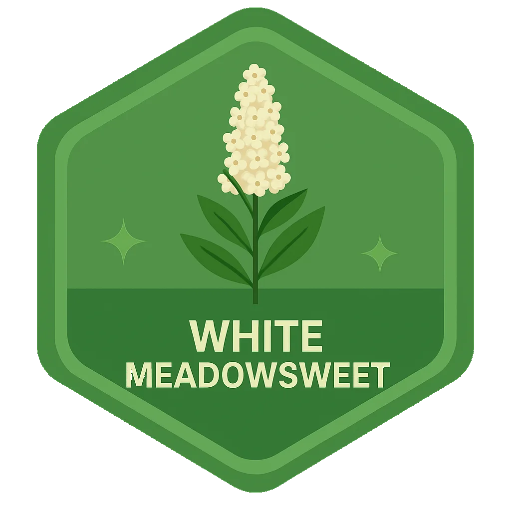 White Meadowsweet community badge artwork.