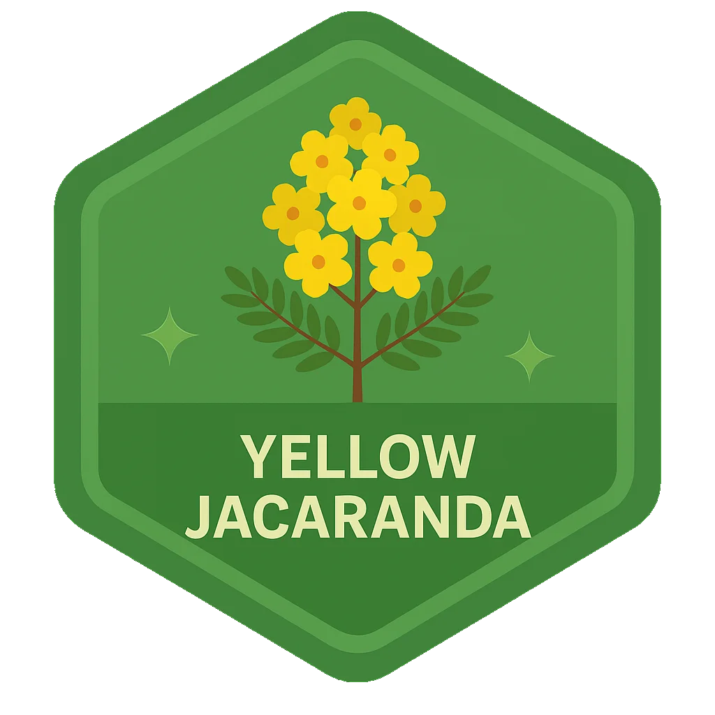 Yellow Jacaranda Leafari badge artwork.